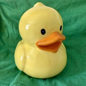 SOLD - NOT FOR SALE - BURTON & BURTON CERAMIC Yellow Cream DUCKY BANK  7"
